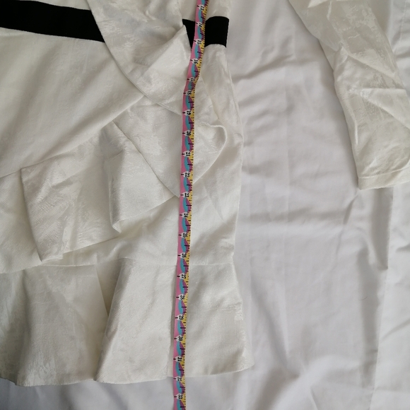 Self-Portrait Long Sleeve White Asymmetric Ruffle Jacquard Mini Dress 6 Formal - Picture 16 of 17